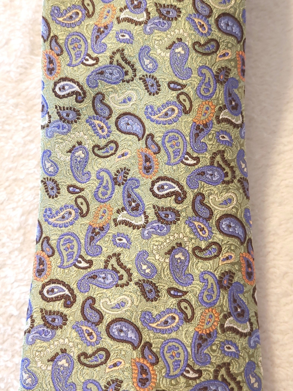 Countess Mara Men's Tie Green Blue Pink Small Paisley Print 100% Silk Handmade